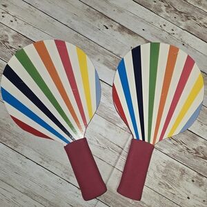 Colorful Ping Pong Paddles Set of 2 – Hot Pink Handles – Striped Design – EUC